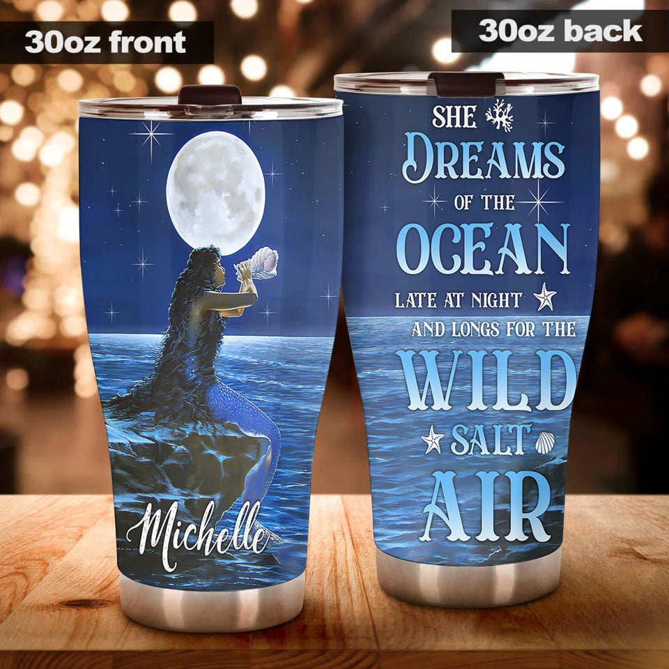 Camellia Personalized Mermaid She Dream Of The Ocean Stainless Steel Tumbler-Double-Walled Insulation Travel Cup With Lid 01