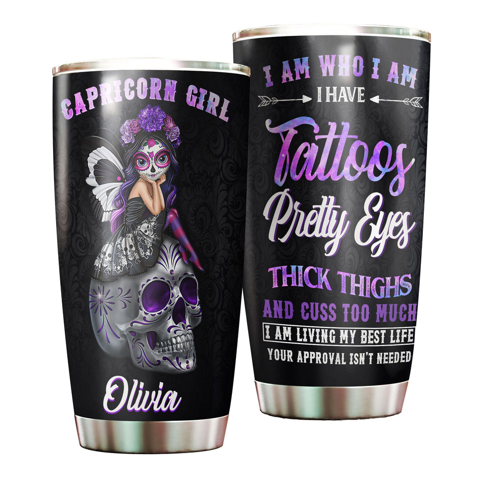 Camellia Persionalized 3D Capricorn Girl Stainless Steel Tumbler - Customized Double - Walled Insulation Travel Thermal Cup With Lid