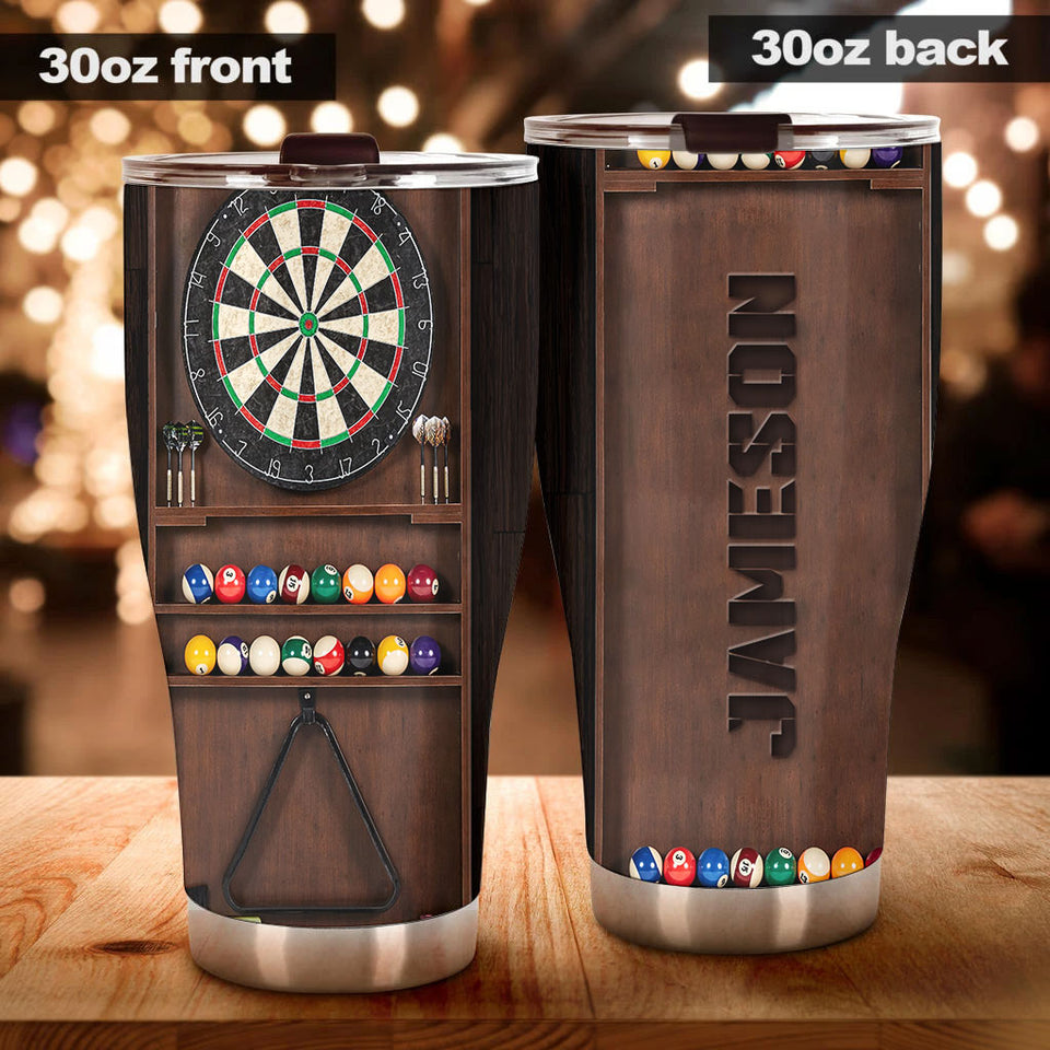 Camellia Personalized Pool Table Billiard And Dart Board Stainless Steel Tumbler-Double-Walled Insulated Gift For Golf Player Dart Player