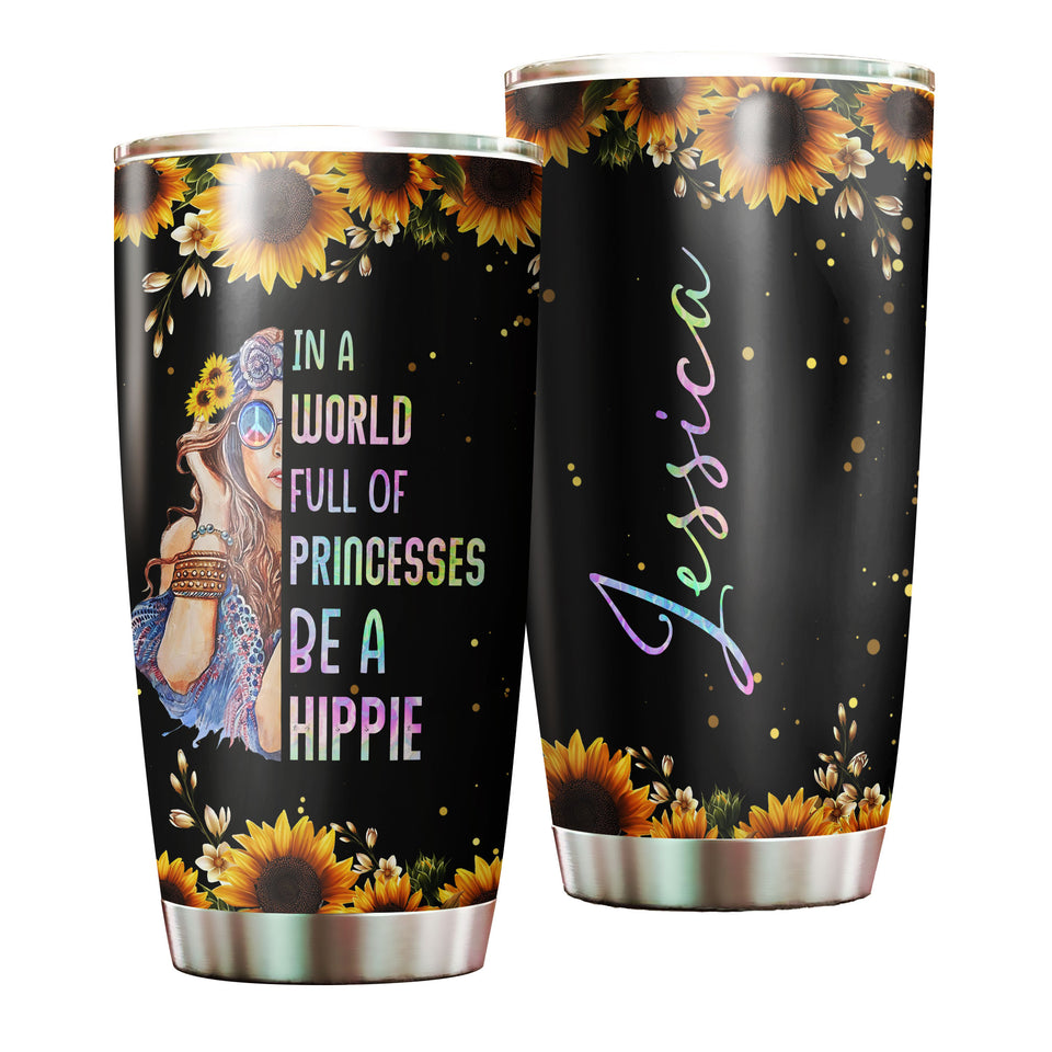 Camellia Personalized I A worl Full Of Princess Be Hippie Stainless Steel Tumbler-Sweat-Proof Double Wall Travel Cup With Lid Gift For Hippie Girl 01