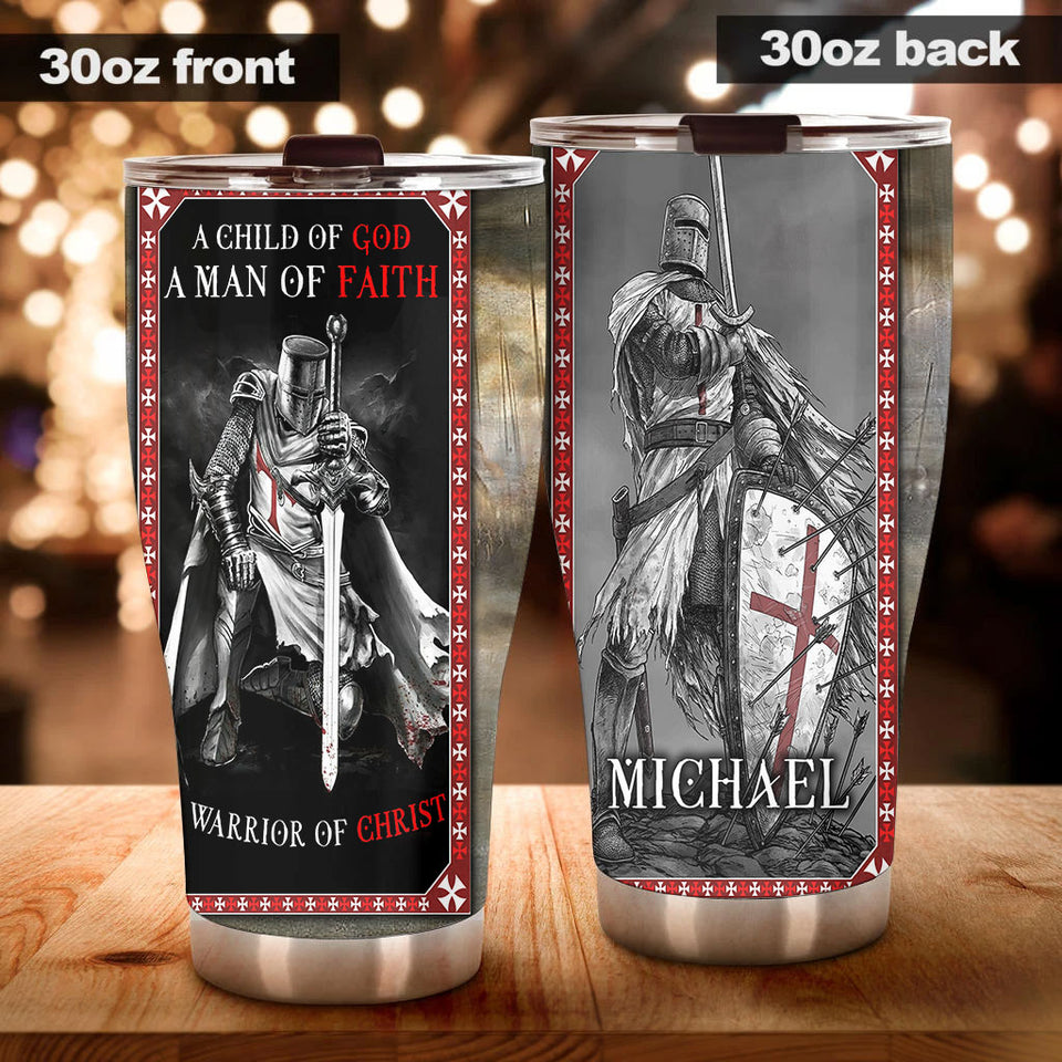Camellia Personalized Child Of God Man Of Faith Warrior Of Christ Stainless Steel Tumbler-Wall Insulated Cup With Lid Travel Mug