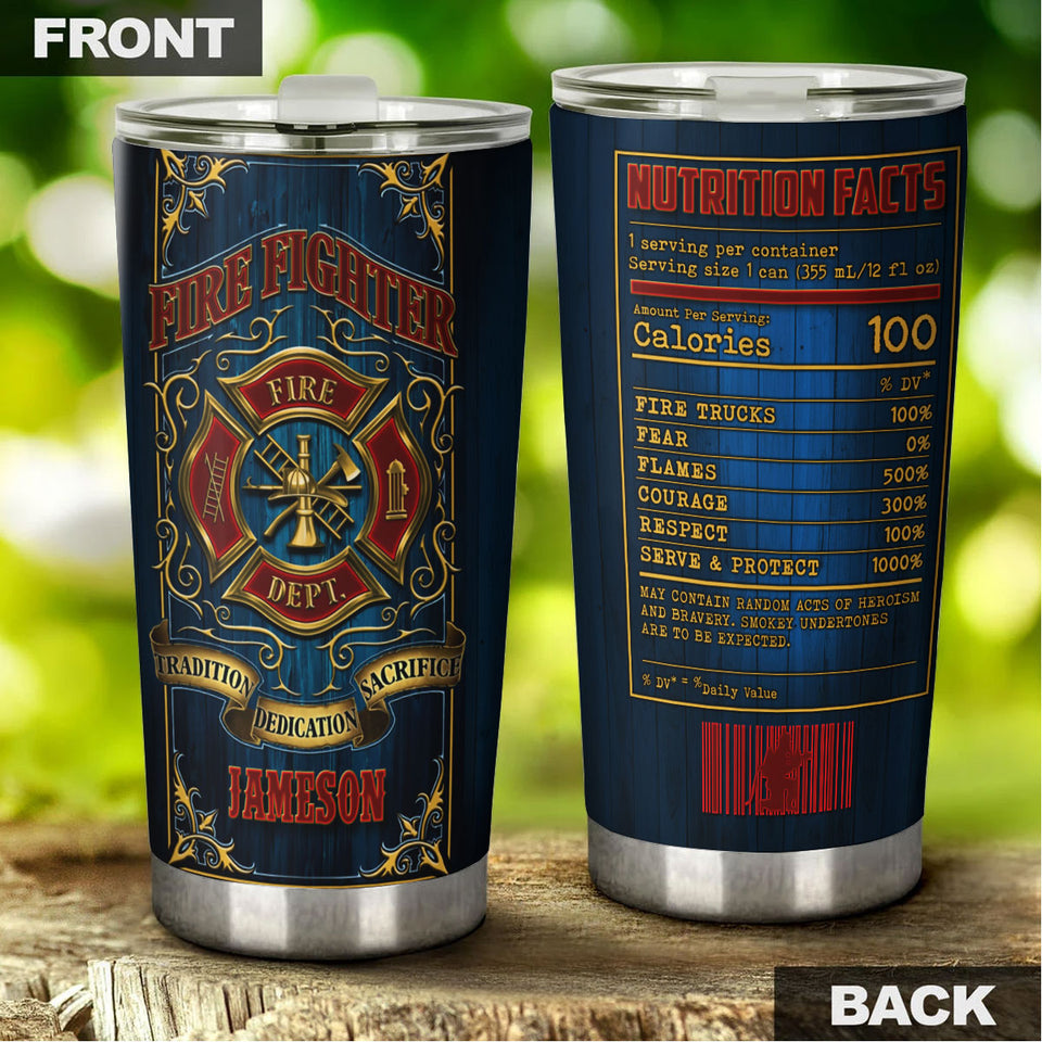 Camellia Personalized Firefighter Nutrition Facts Stainless Steel Tumbler-Double-Walled Insulation Gift For Firefighter Fireman