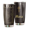 Camellia Personalized Bible Emergency Numbers Stainless Steel Tumbler - Customized Double-Walled Insulation Travel Thermal Cup With Lid Gift For Christian