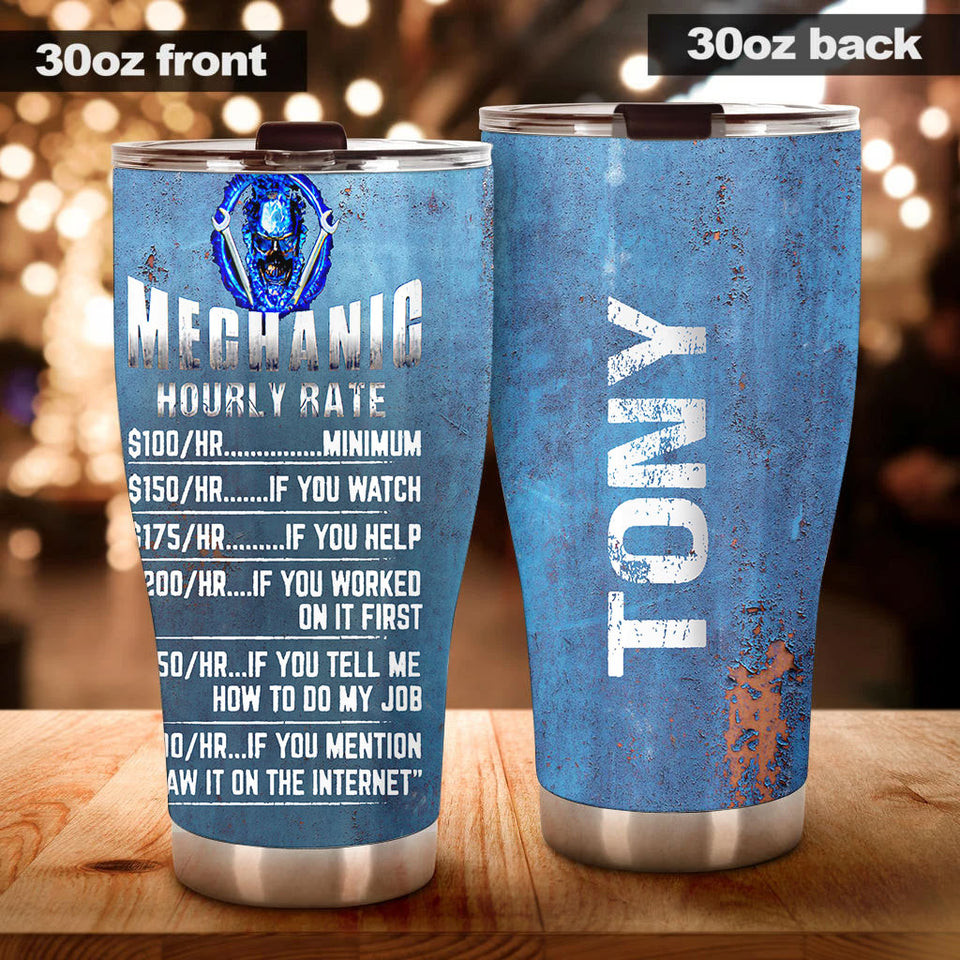 Camellia Personalized Mechanic Hourly Rate  Stainless Steel Tumbler-Sweat-Proof Double Wall Cup With Lid Gift For Mechanic