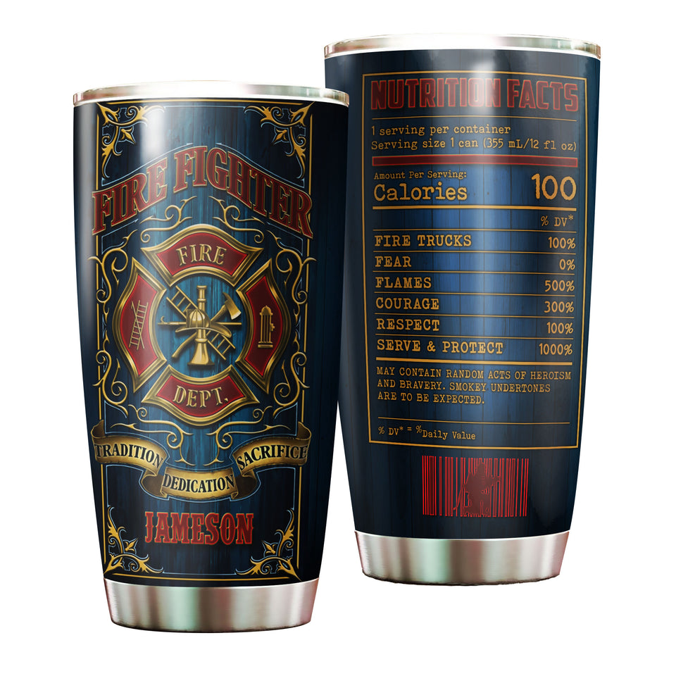 Camellia Personalized Firefighter Nutrition Facts Stainless Steel Tumbler-Double-Walled Insulation Gift For Firefighter Fireman