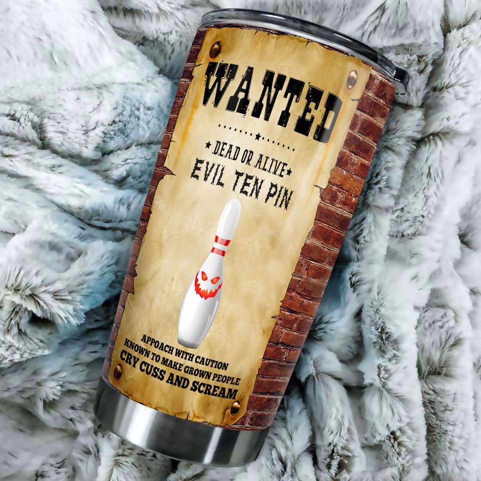 Camellia Personalized Bowling Evil Ten Pins Halloween Gift Stainless Steel Tumbler - Double-Walled Insulation Vacumm Flask - Gift For Bowling Lovers, National Bowling Day 8th August