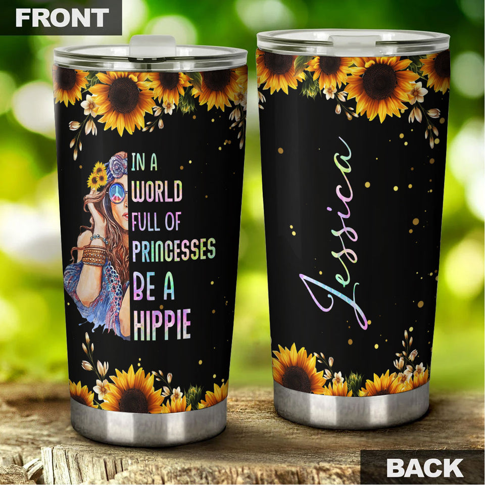 Camellia Personalized I A worl Full Of Princess Be Hippie Stainless Steel Tumbler-Sweat-Proof Double Wall Travel Cup With Lid Gift For Hippie Girl 01