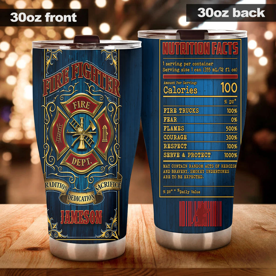 Camellia Personalized Firefighter Nutrition Facts Stainless Steel Tumbler-Double-Walled Insulation Gift For Firefighter Fireman