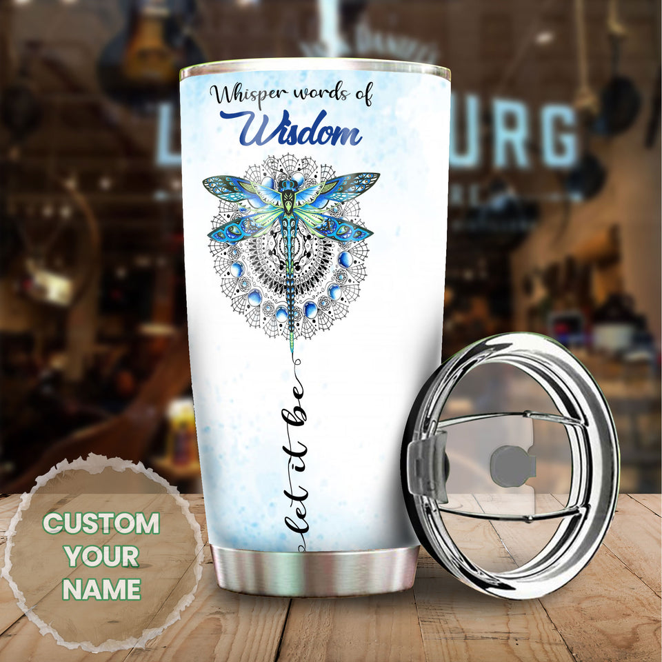 Camellia Personalized Colorful Dragonfly Hippie Style Stainless Steel Tumbler-Double-Walled Travel Therma Cup With Lid 02