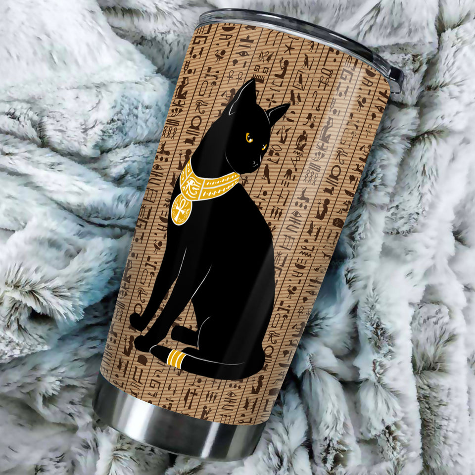 Camellia Personalized Black Cat Egypt Stainless Steel Tumbler-Therma Flask Gift For Cat Lover Mom Cat