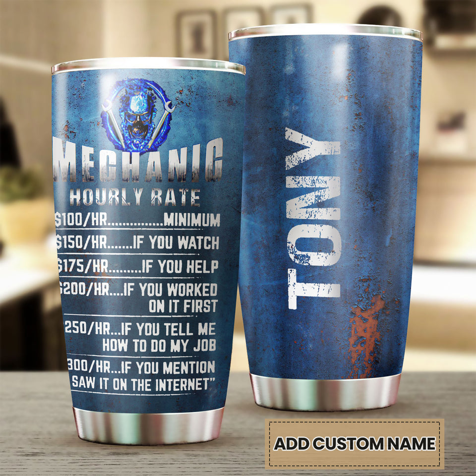 Camellia Personalized Mechanic Hourly Rate  Stainless Steel Tumbler-Sweat-Proof Double Wall Cup With Lid Gift For Mechanic