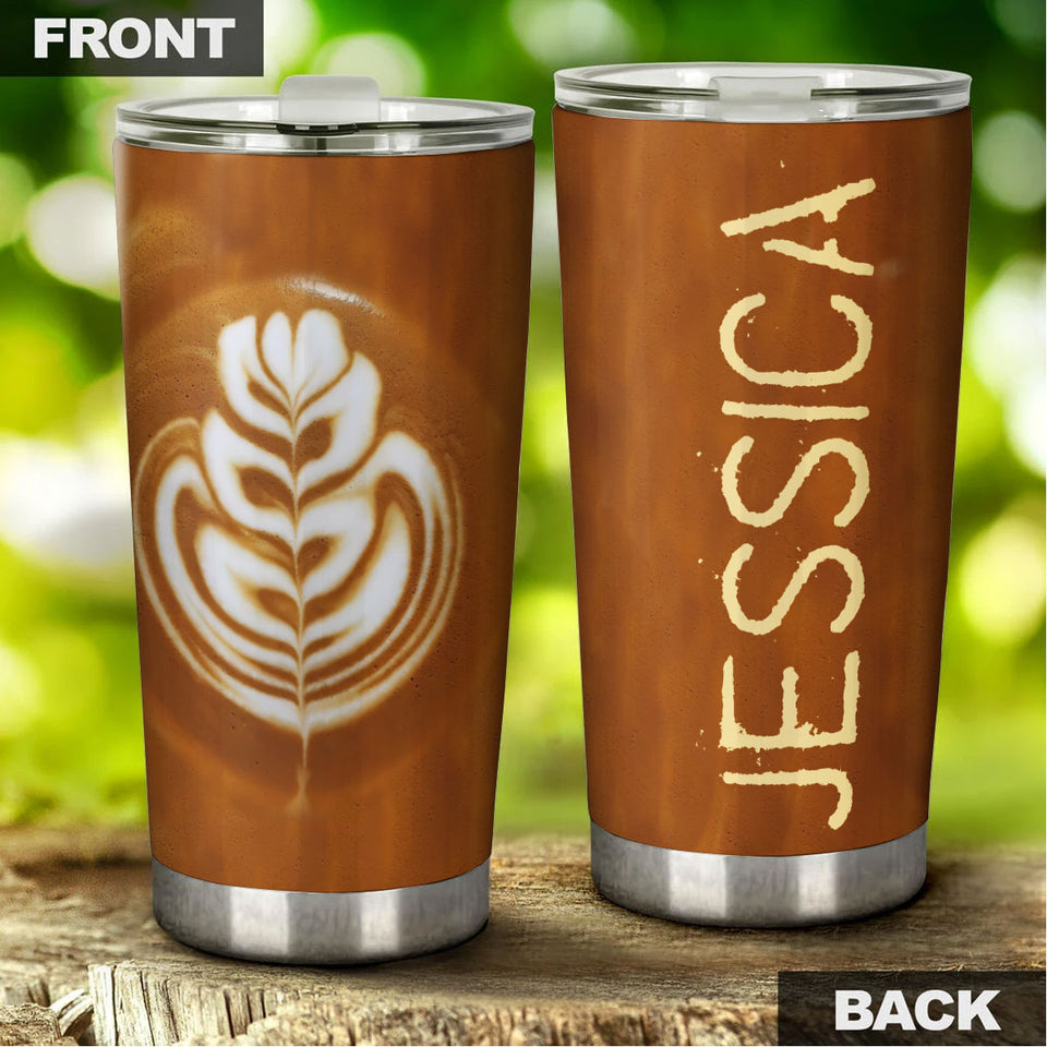 Camellia Personalized Coffee Latte Art Stainless Steel Tumbler - Customized Double-Walled Insulation Travel Thermal Cup With Lid Gift For Coffee Lover