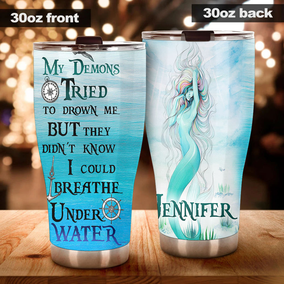 Camellia Personalized Mermaid They Didn't Know I Could Breathe Under water Stainless Steel Tumbler-Double-Walled Insulation Travel Cup With Lid