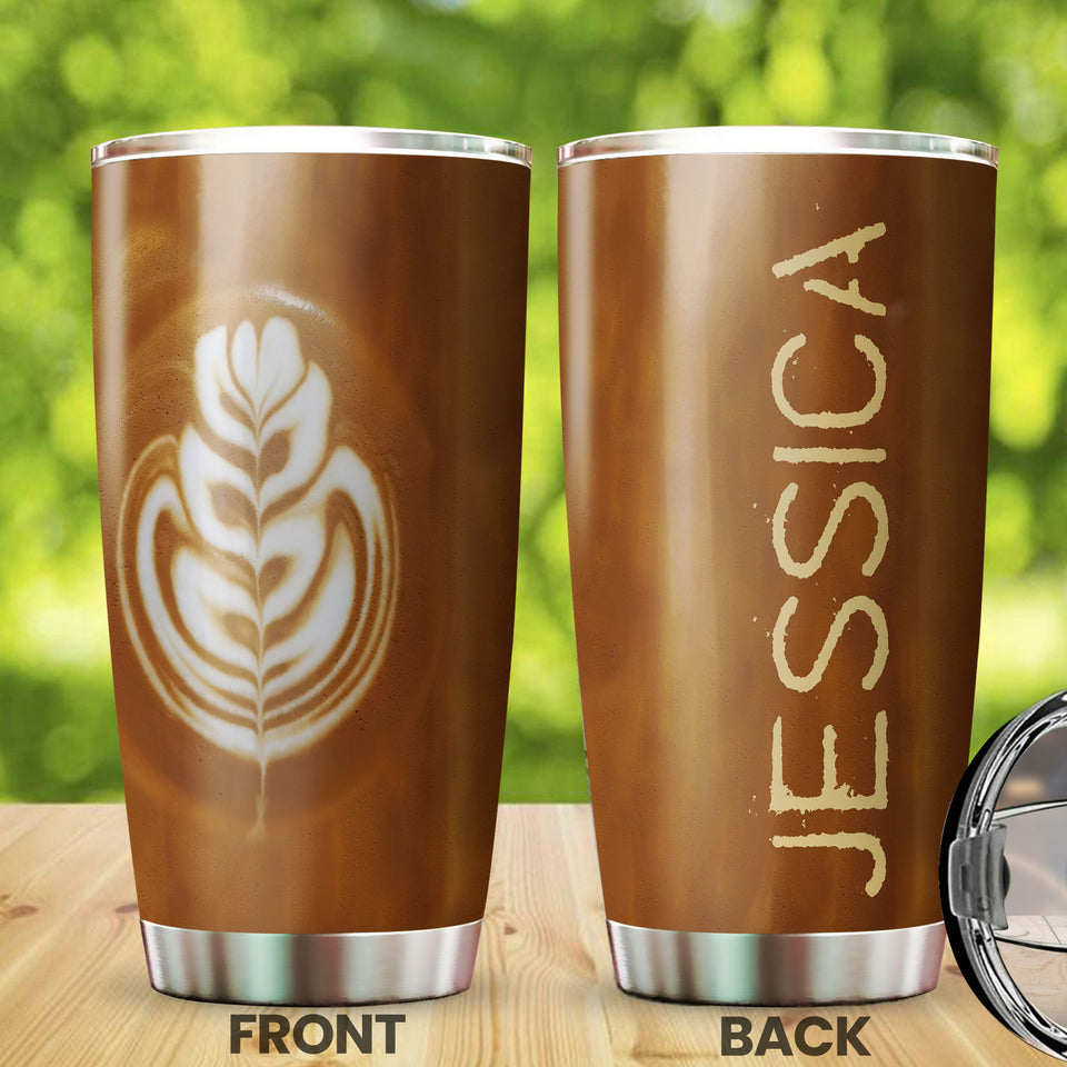 Camellia Personalized Coffee Latte Art Stainless Steel Tumbler - Customized Double-Walled Insulation Travel Thermal Cup With Lid Gift For Coffee Lover