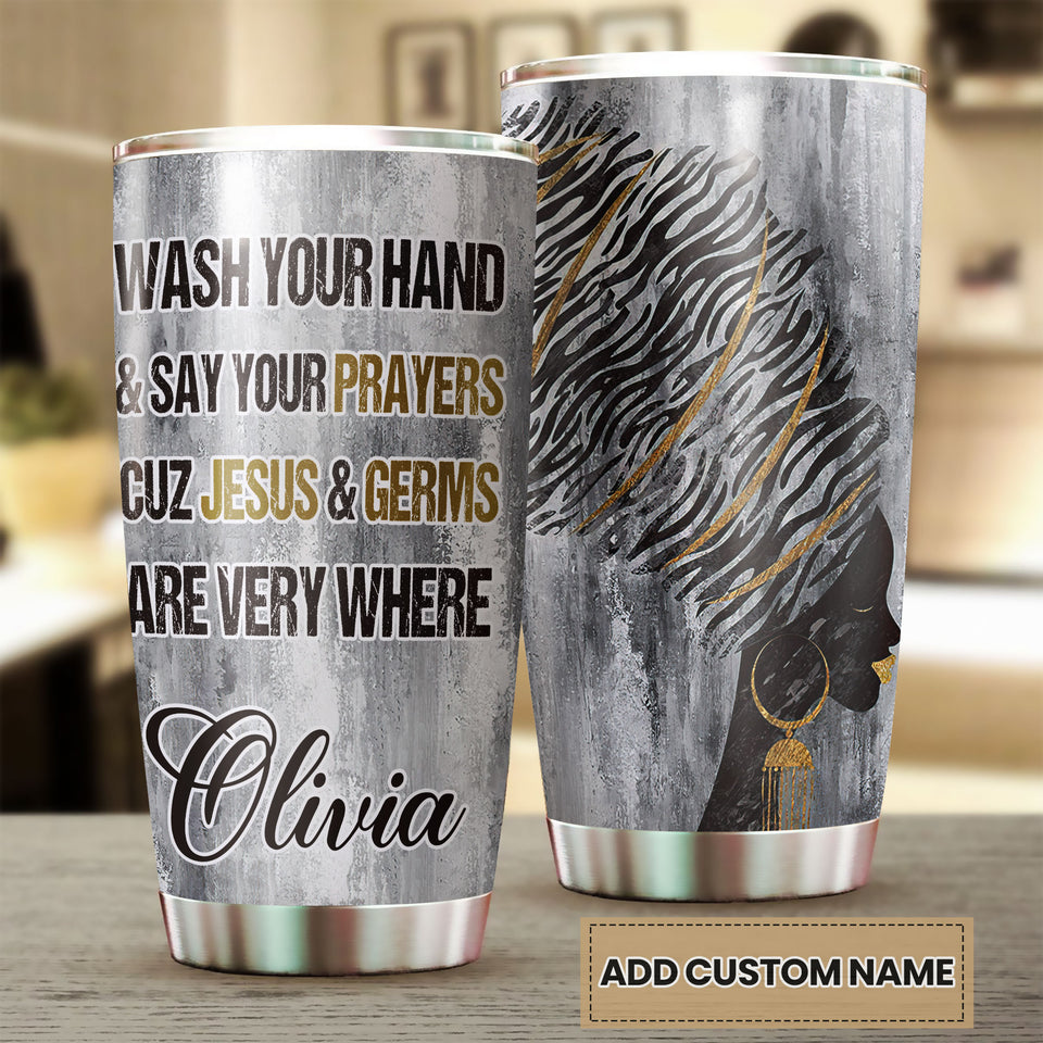 Camellia Personalized Black Women Prayers Stainless Steel Tumbler - Double-Walled Insulation Vacumm Flask - Gift For Black Queen, International Women's Day, Hippie Girls