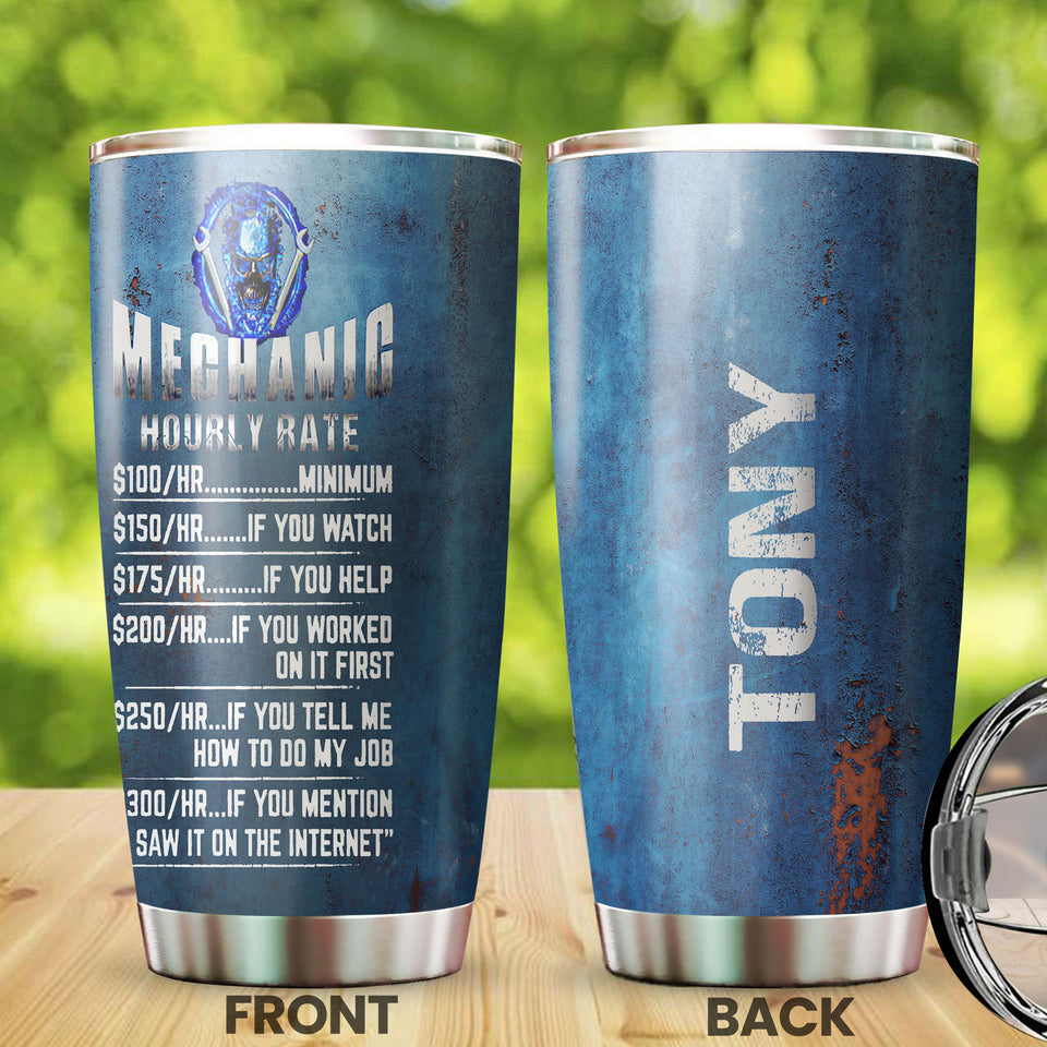Camellia Personalized Mechanic Hourly Rate  Stainless Steel Tumbler-Sweat-Proof Double Wall Cup With Lid Gift For Mechanic
