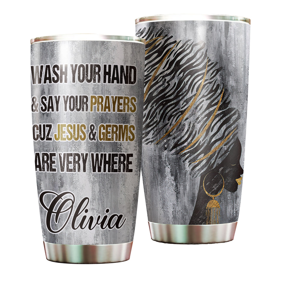 Camellia Personalized Black Women Prayers Stainless Steel Tumbler - Double-Walled Insulation Vacumm Flask - Gift For Black Queen, International Women's Day, Hippie Girls