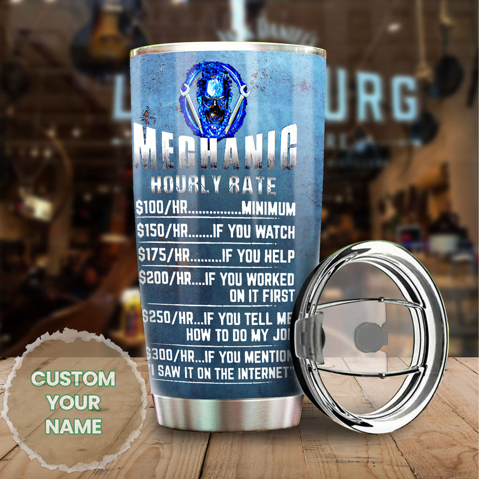 Camellia Personalized Mechanic Hourly Rate  Stainless Steel Tumbler-Sweat-Proof Double Wall Cup With Lid Gift For Mechanic