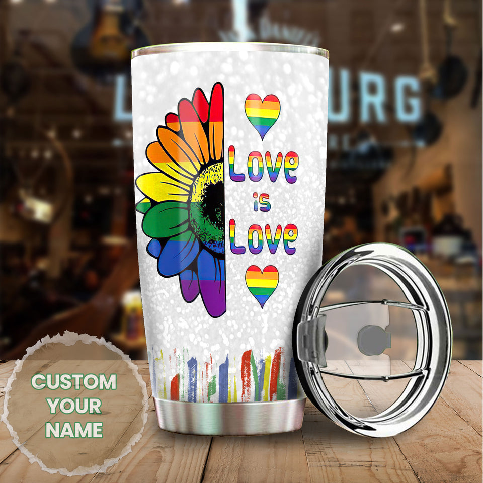Camellia Persionalized LGBT Sunflower Love Is Love Stainless Steel Tumbler - Customized Double - Walled Insulation Travel Thermal Cup With Lid