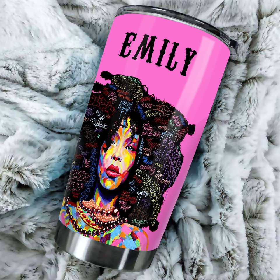Camellia Personalized Black Women Stainless Steel Tumbler - Double-Walled Insulation Vacumm Flask - Gift For Black Queen, International Women's Day, Hippie Girls 17