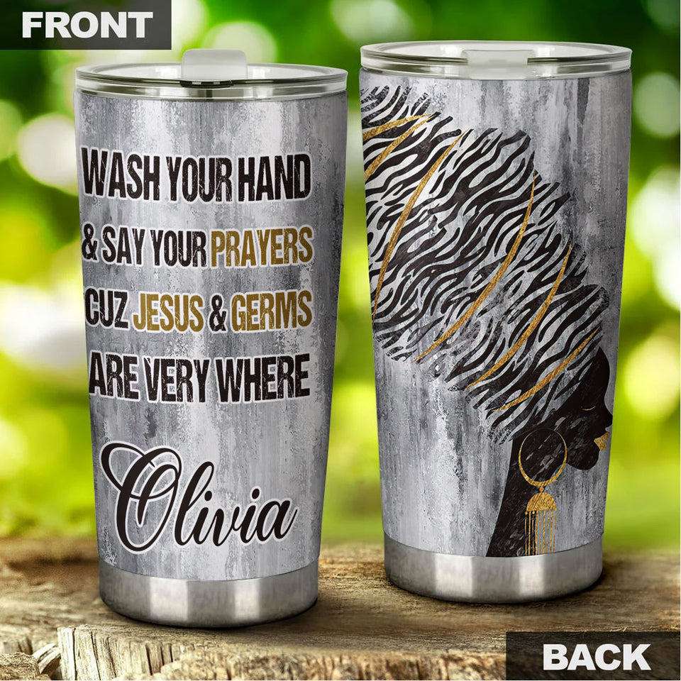 Camellia Personalized Black Women Prayers Stainless Steel Tumbler - Double-Walled Insulation Vacumm Flask - Gift For Black Queen, International Women's Day, Hippie Girls