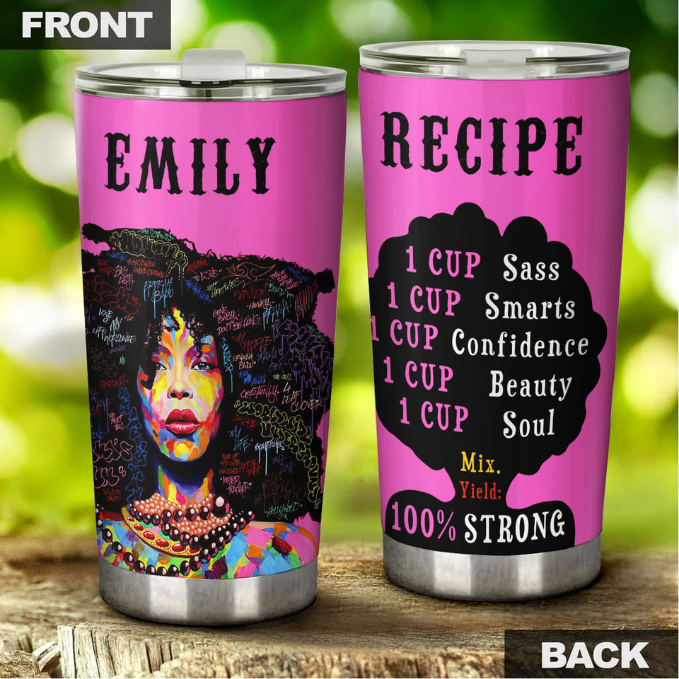 Camellia Personalized Black Women Stainless Steel Tumbler - Double-Walled Insulation Vacumm Flask - Gift For Black Queen, International Women's Day, Hippie Girls 17