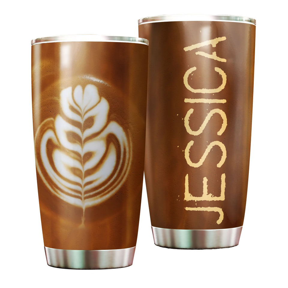 Camellia Personalized Coffee Latte Art Stainless Steel Tumbler - Customized Double-Walled Insulation Travel Thermal Cup With Lid Gift For Coffee Lover
