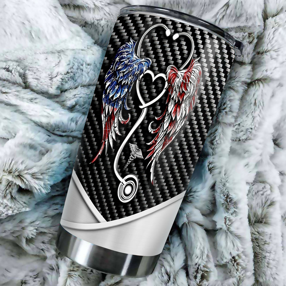 Camellia Personalized Nurse Wing Stainless Steel Tumbler - Double-Walled Insulation Vacumm Flask - Gift For Nurse, Christmas Gift, International Nurses Day
