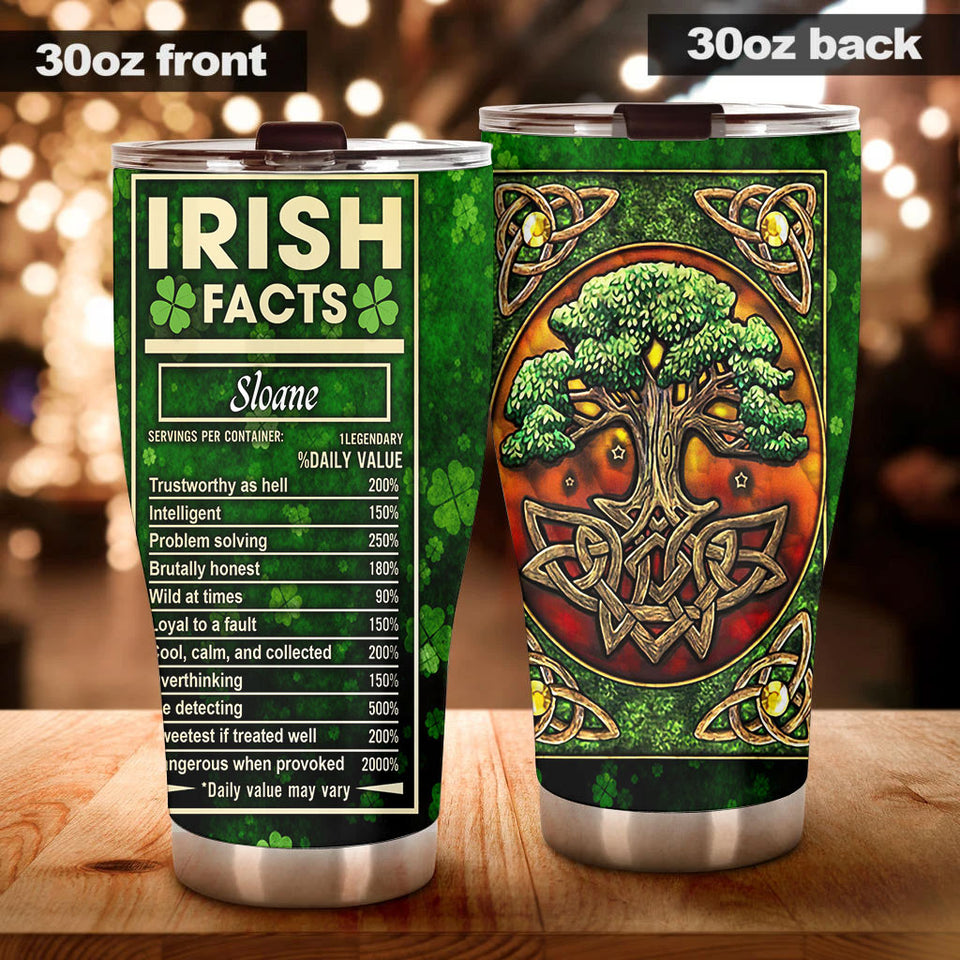 Camellia Persionalized Irish Facts Tree Stainless Steel Tumbler - Customized Double - Walled Insulation Travel Thermal Cup With Lid
