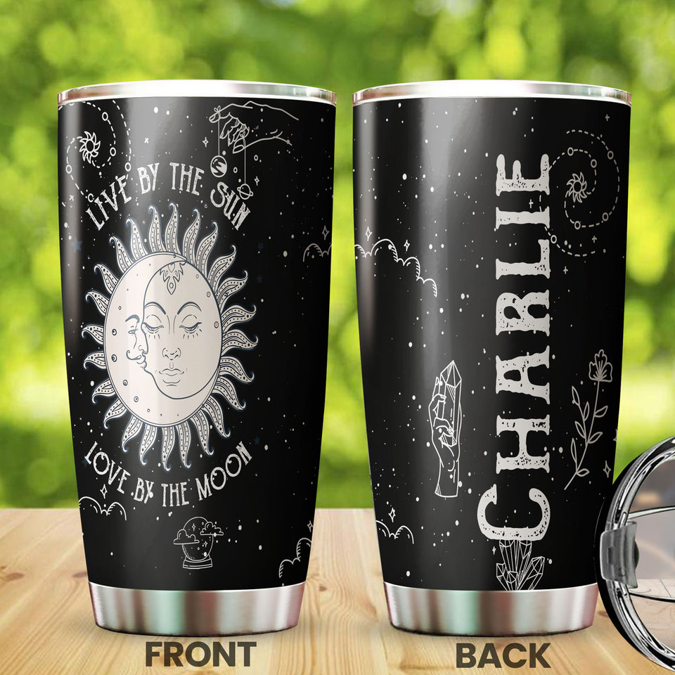 Camellia Personalized Live By The Sun Love By The Moon Stainless Steel Tumbler-Double-Walled Insulation Travel Cup With Lid