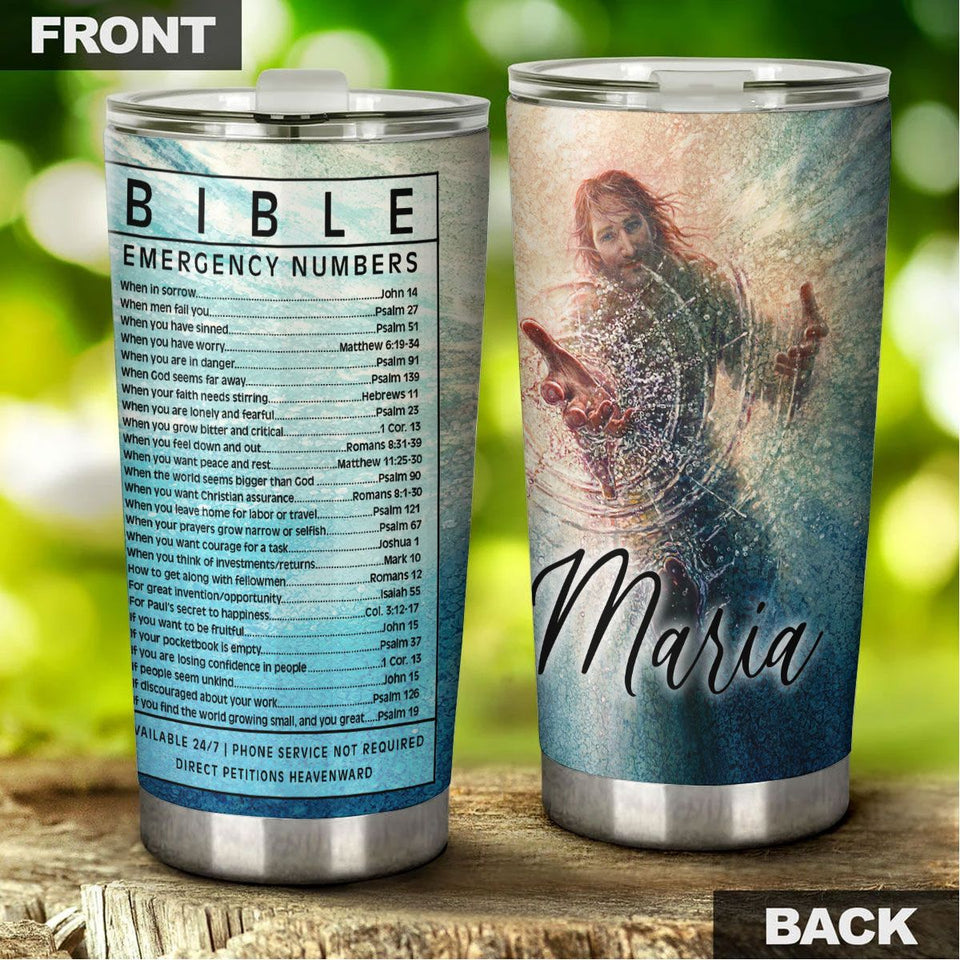 Camellia Persionalized 3D Emergency Bible Numbers Stainless Steel Tumbler - Customized Double - Walled Insulation Travel Thermal Cup With Lid Gift For Christian