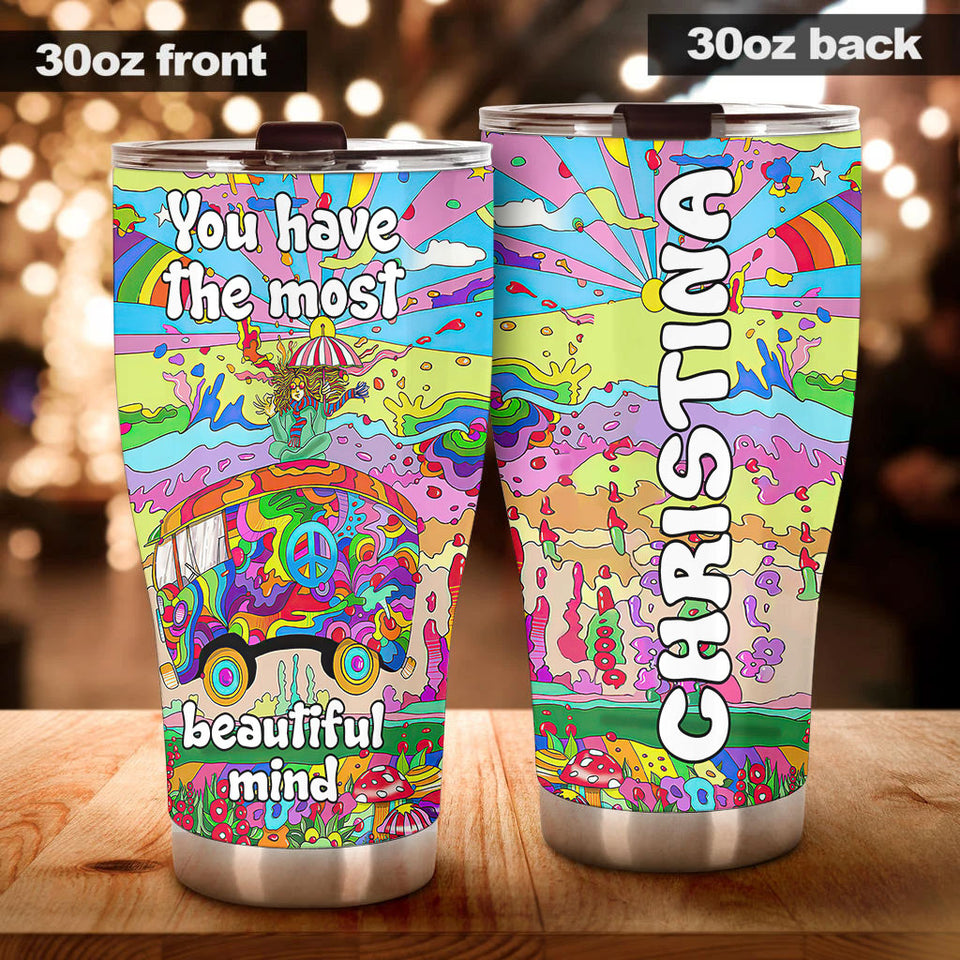 Camellia Personalized Hippie Rainbow You Have The Most Beautiful Mind Stainless Steel Tumbler-Sweat-Proof Double Wall Travel Cup With Lid