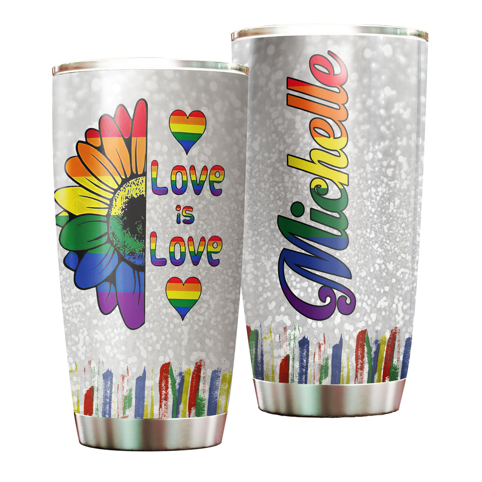 Camellia Persionalized LGBT Sunflower Love Is Love Stainless Steel Tumbler - Customized Double - Walled Insulation Travel Thermal Cup With Lid
