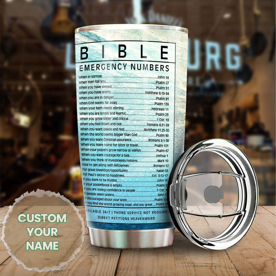 Camellia Persionalized 3D Emergency Bible Numbers Stainless Steel Tumbler - Customized Double - Walled Insulation Travel Thermal Cup With Lid Gift For Christian