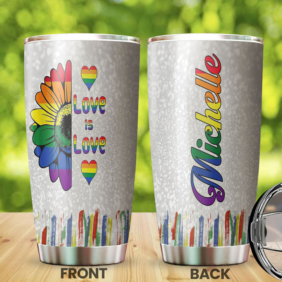 Camellia Persionalized LGBT Sunflower Love Is Love Stainless Steel Tumbler - Customized Double - Walled Insulation Travel Thermal Cup With Lid