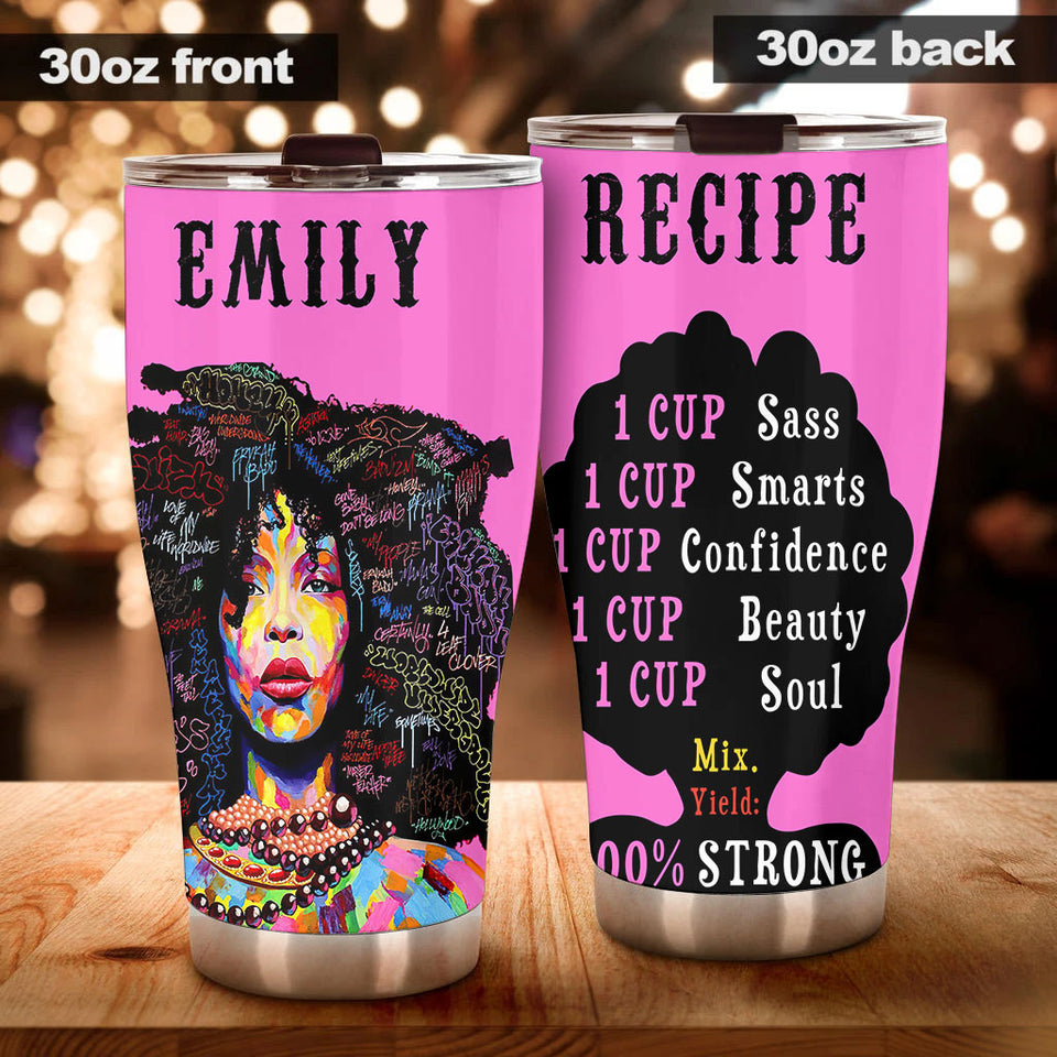 Camellia Personalized Black Women Stainless Steel Tumbler - Double-Walled Insulation Vacumm Flask - Gift For Black Queen, International Women's Day, Hippie Girls 17