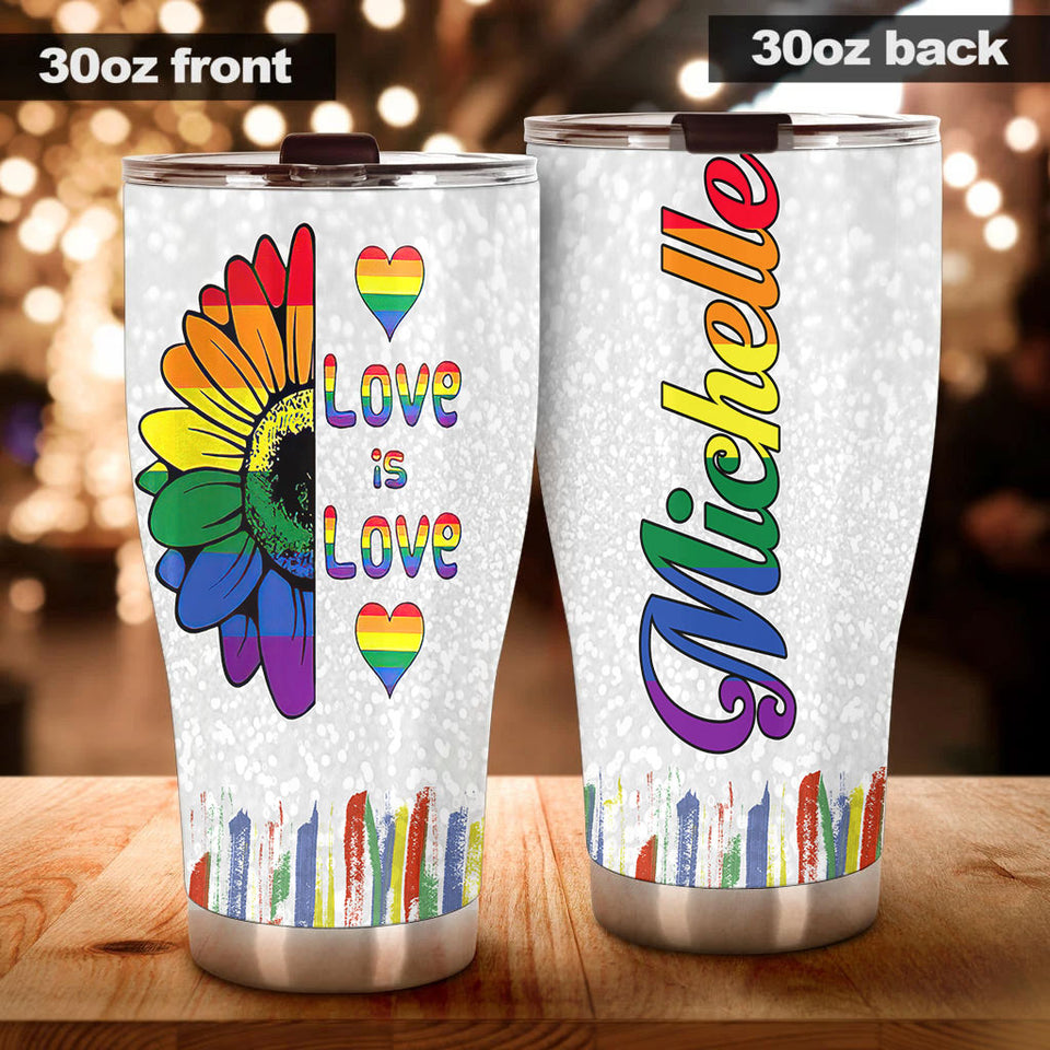 Camellia Persionalized LGBT Sunflower Love Is Love Stainless Steel Tumbler - Customized Double - Walled Insulation Travel Thermal Cup With Lid