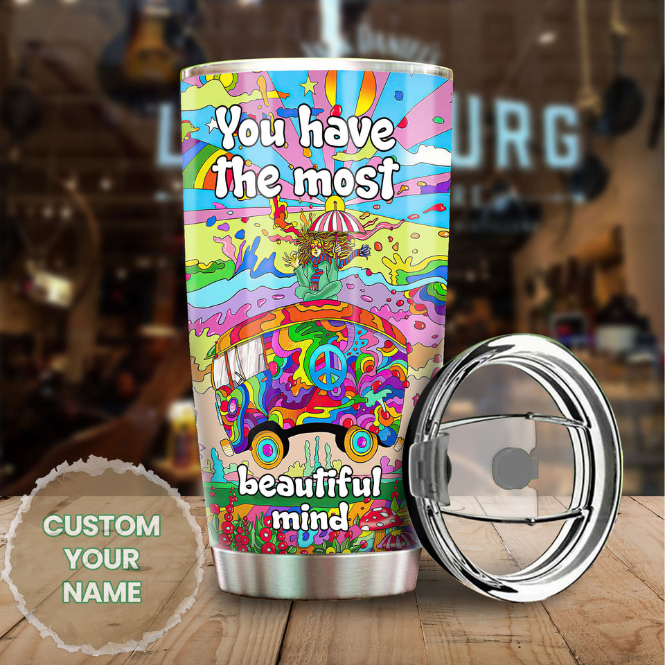 Camellia Personalized Hippie Rainbow You Have The Most Beautiful Mind Stainless Steel Tumbler-Sweat-Proof Double Wall Travel Cup With Lid