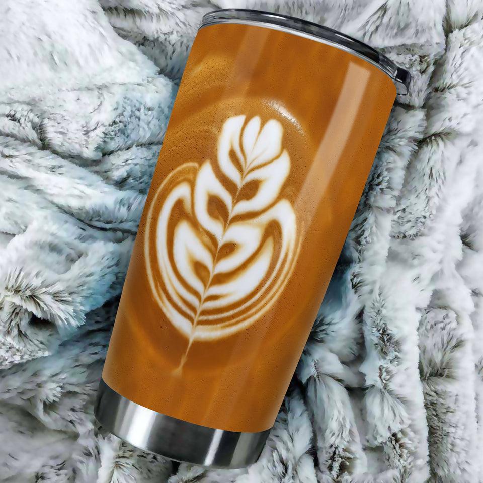Camellia Personalized Coffee Latte Art Stainless Steel Tumbler - Customized Double-Walled Insulation Travel Thermal Cup With Lid Gift For Coffee Lover
