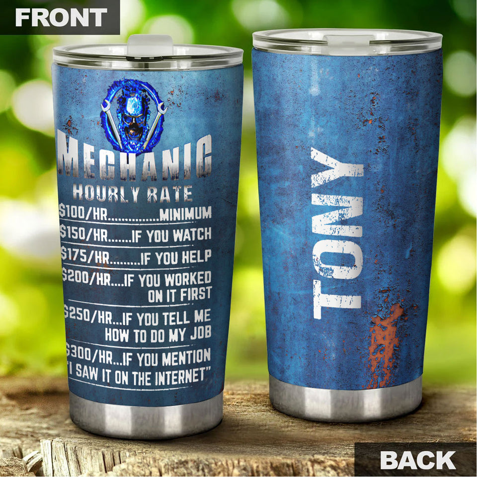 Camellia Personalized Mechanic Hourly Rate  Stainless Steel Tumbler-Sweat-Proof Double Wall Cup With Lid Gift For Mechanic