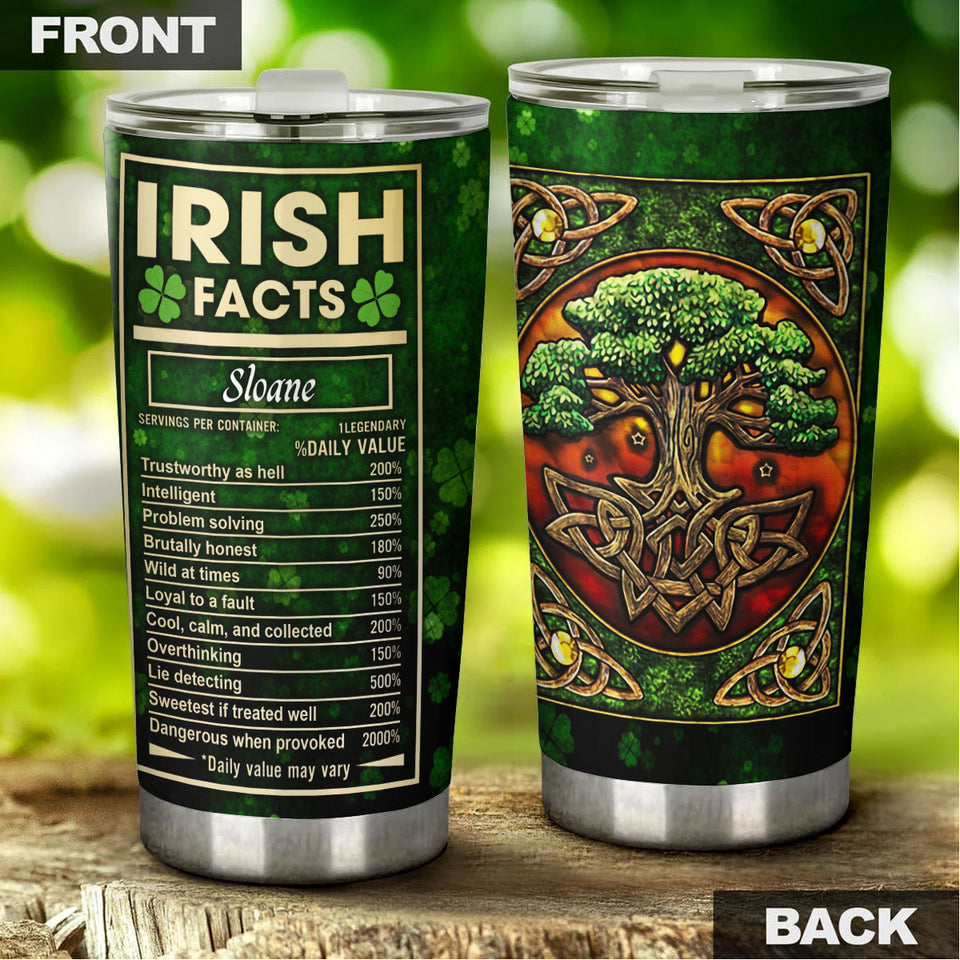 Camellia Persionalized Irish Facts Tree Stainless Steel Tumbler - Customized Double - Walled Insulation Travel Thermal Cup With Lid