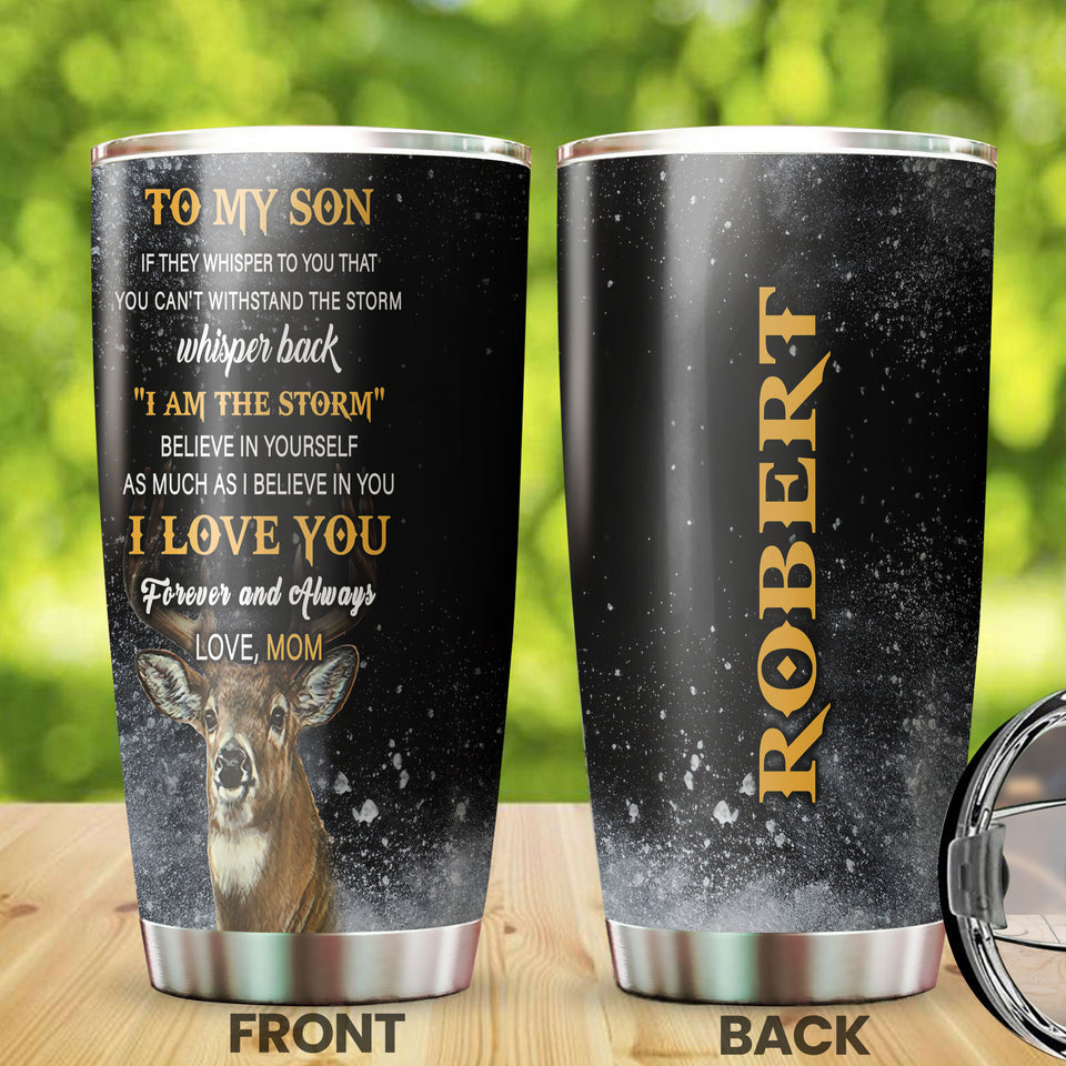 Camellia Personalized 3D Deer To My Son I Love You Forever And Always Mom Stainless Steel Tumbler - Customized Double-Walled Insulation Travel Thermal Cup With Lid Gift For Son Deer Lover