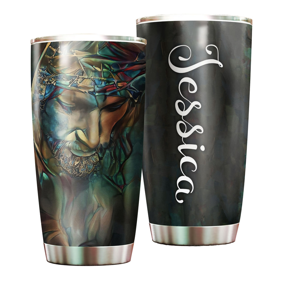 Camellia Personalized Faith Jesus Black Tumbler- Wall Insulated Cup With Lid Travel Mug