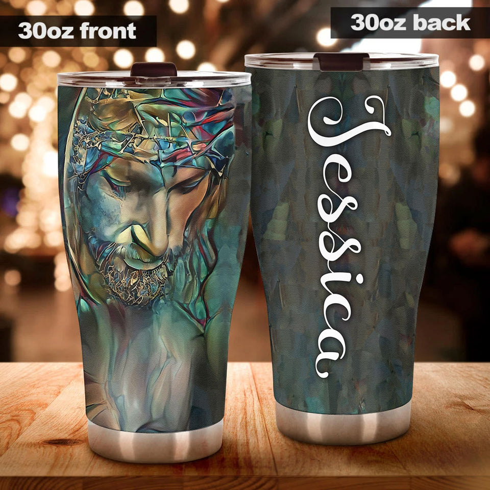 Camellia Personalized Faith Jesus Black Tumbler- Wall Insulated Cup With Lid Travel Mug