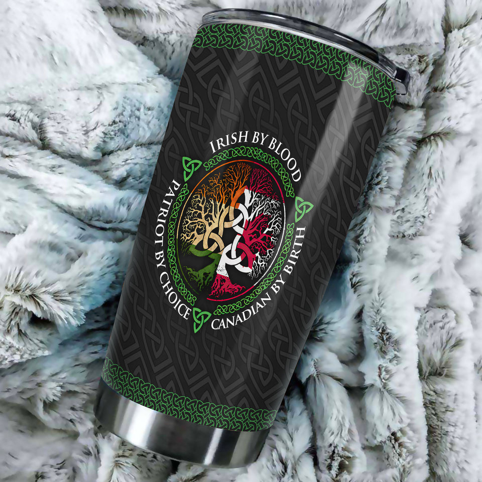 Camellia Personalized Irish By Blood Canadian By Birth Patriot By Choice Stainless Steel Tumbler - Customized Double-Walled Insulation Travel Thermal Cup With Lid
