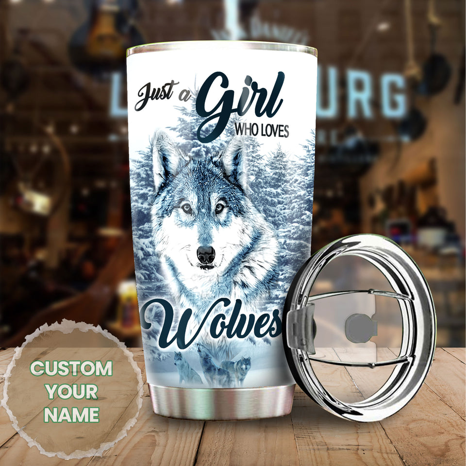 Camellia Persionalized 3D Wolf Just A Girl Who Loves Wolves Stainless Steel Tumbler - Customized Double - Walled Insulation Travel Thermal Cup With Lid Gift For Wolf Lover