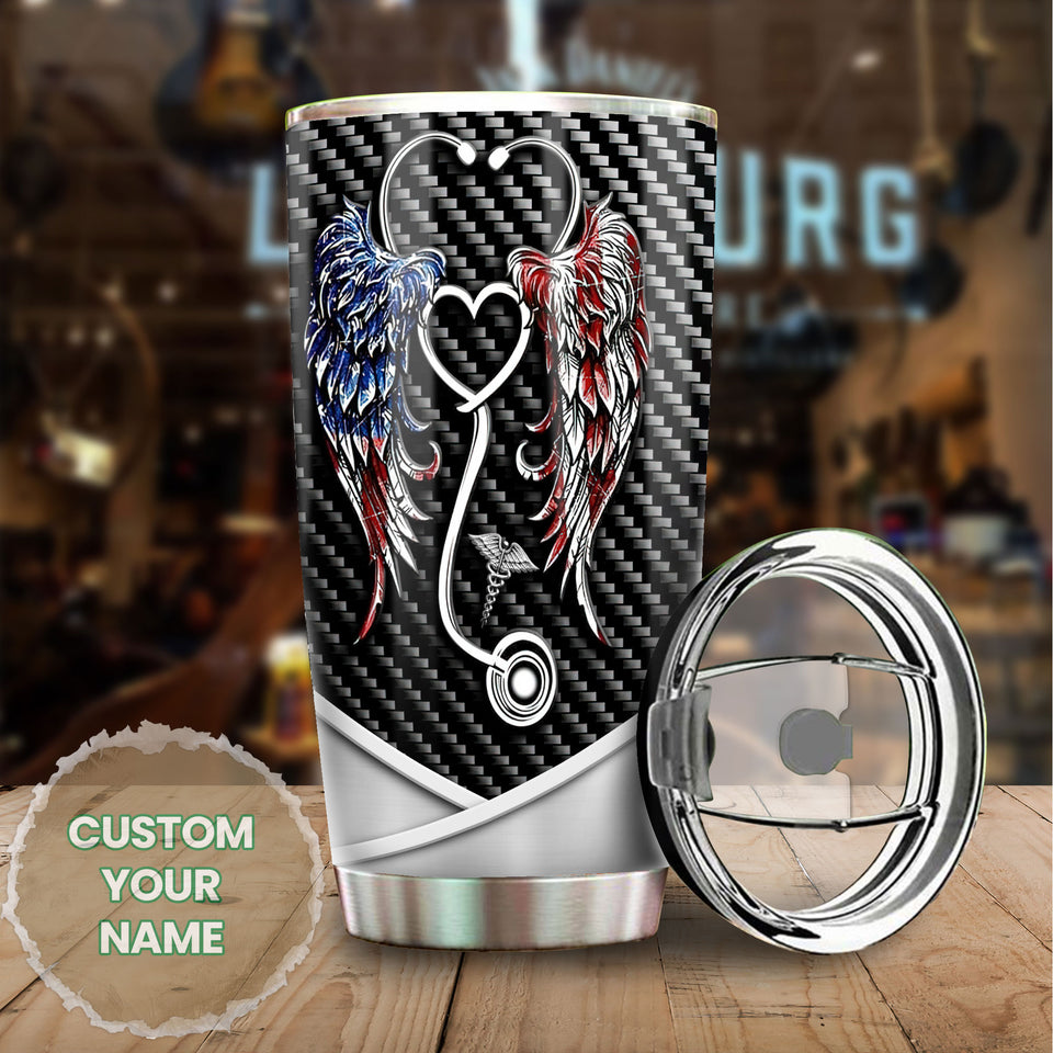 Camellia Personalized Nurse Wing Stainless Steel Tumbler - Double-Walled Insulation Vacumm Flask - Gift For Nurse, Christmas Gift, International Nurses Day
