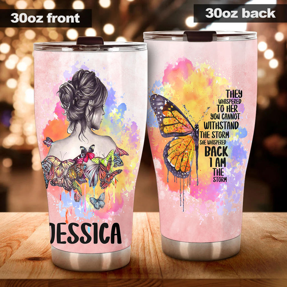 Camellia Personalized Butterfly Hippie Girl Stainless Steel Tumbler - Double-Walled Insulation Vacumm Flask - For Thanksgiving, Memorial Day, Christmas Gift