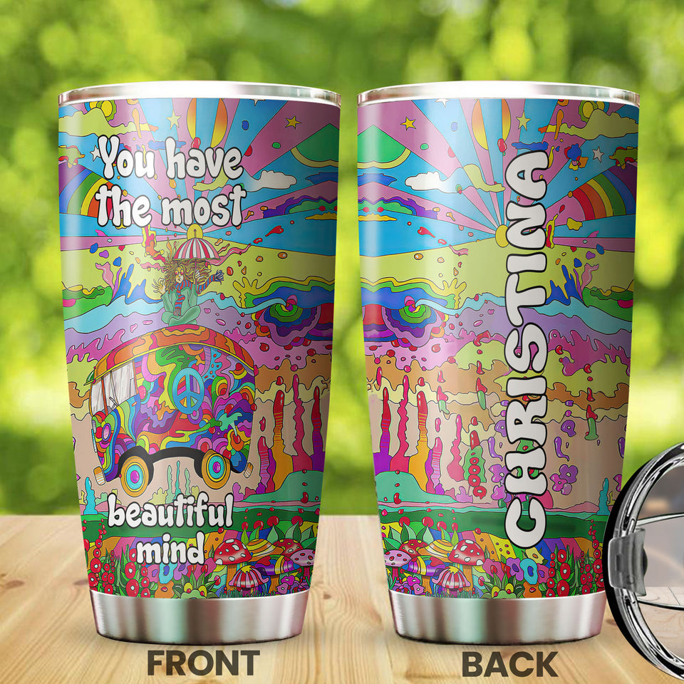Camellia Personalized Hippie Rainbow You Have The Most Beautiful Mind Stainless Steel Tumbler-Sweat-Proof Double Wall Travel Cup With Lid