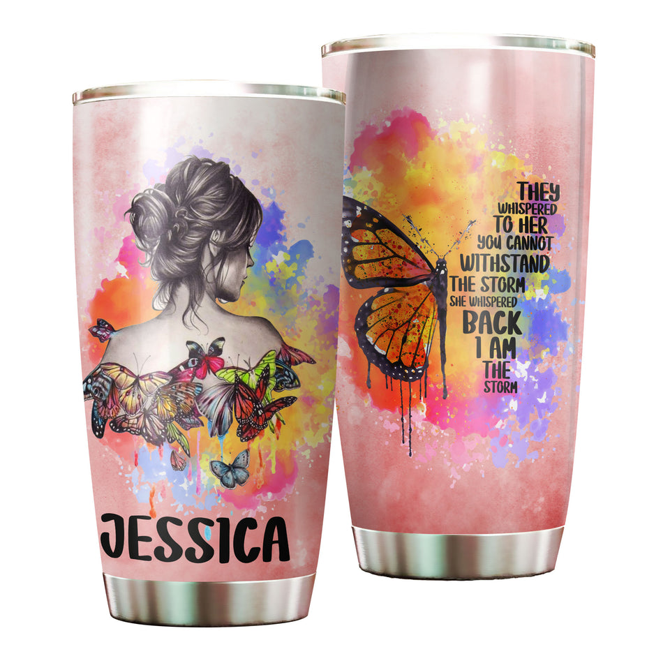 Camellia Personalized Butterfly Hippie Girl Stainless Steel Tumbler - Double-Walled Insulation Vacumm Flask - For Thanksgiving, Memorial Day, Christmas Gift
